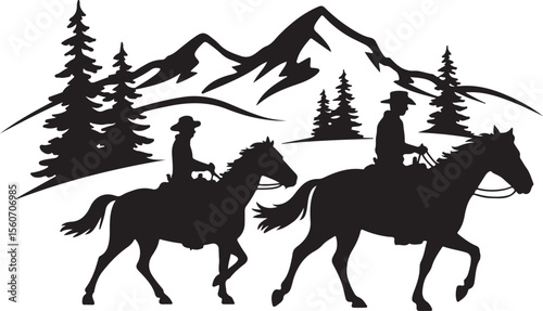 Western Horseback Adventure mountain vector