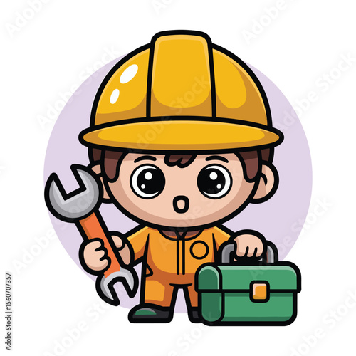 Adorable Cartoon Mechanic Kid with Tools