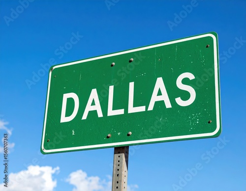 Dallas city road sign with clear blue sky background