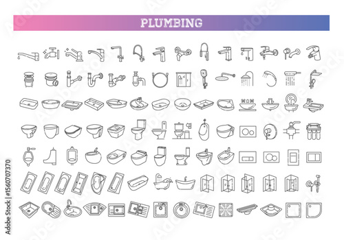 Plumbing outline flat symbols. Water supply symbols