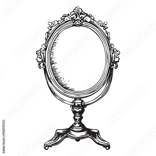 antique mirror set woodcut engraving vector illustration