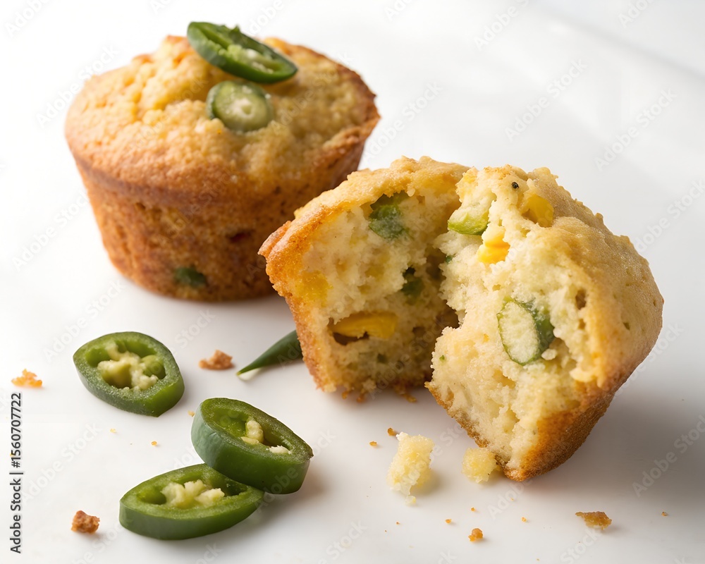 Fototapeta premium Bite Cut Jalapeño Corn Muffin Showing Inside Texture