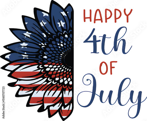 4th of July American Independence Day Lettering and Flag Illustration for National Pride