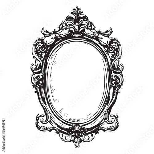 antique mirror set woodcut engraving vector illustration