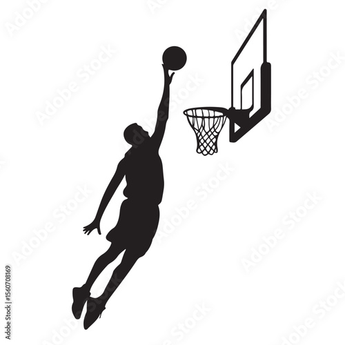 A dynamic silhouette of a basketball player in action with a ball, perfect for a sport or game illustration