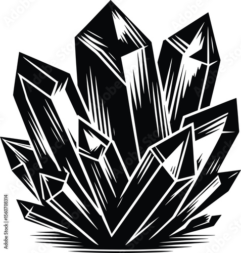 Beautiful natural quartz crystal silhouette vector illustration isolated on a white background