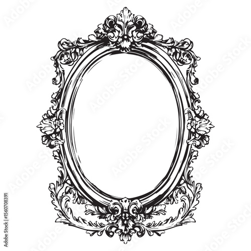 antique mirror set woodcut engraving vector illustration