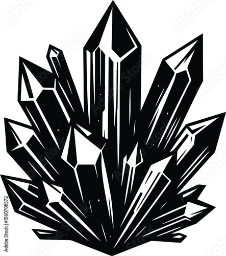 Beautiful natural quartz crystal silhouette vector illustration isolated on a white background