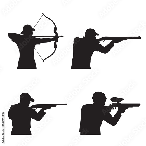 Silhouette of a hunter or soldier with a rifle, perfect for illustrating themes of sport, war, or survival