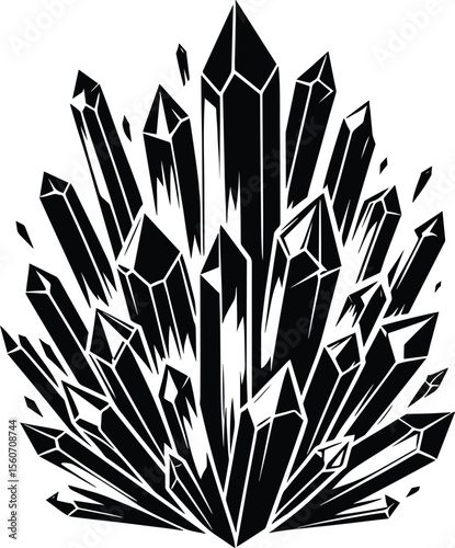 Beautiful natural quartz crystal silhouette vector illustration isolated on a white background