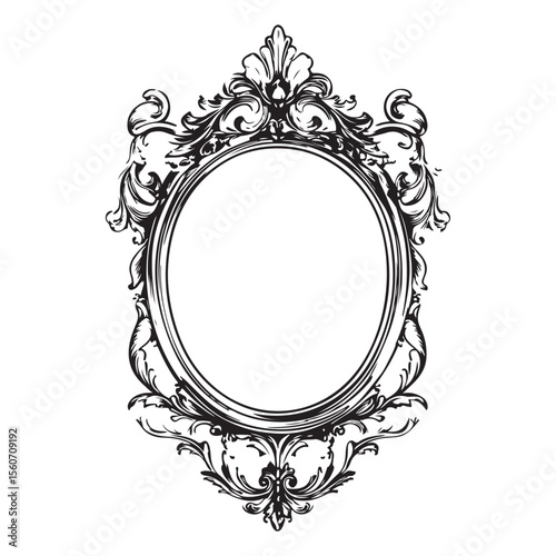antique mirror set woodcut engraving vector illustration