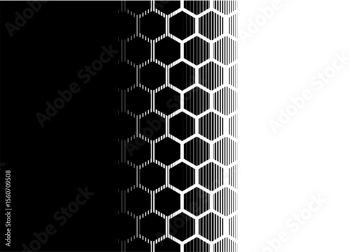 Clusters. vector Vertical transition from black to white from hexagonal honeycombs. Modern striped technological pattern. Vector background. For covers, advertising, packaging, textiles. Halftone,