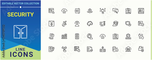Security related icon set. Contains related to identity, barrier, access control, identification, access, control and more. Access icon set. Minimalist icons pack. Editable vector art.