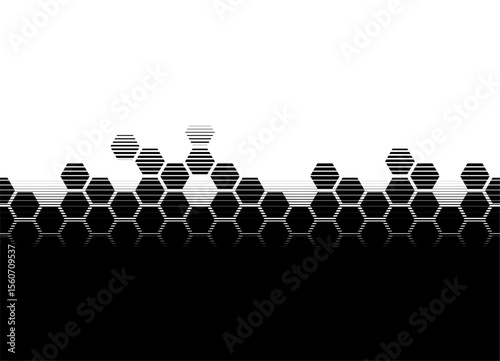 Clusters. vector transition from black to white from hexagonal honeycombs. Modern striped technological pattern. Vector background. For covers, advertising, packaging, textiles. Halftone,