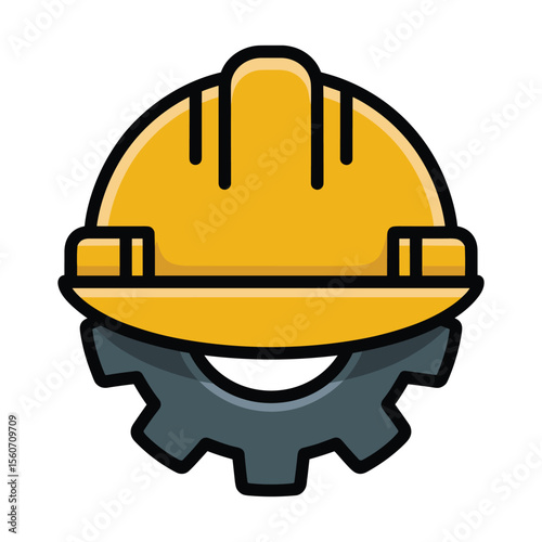 Hard Hat and Gear Construction Industry Icon