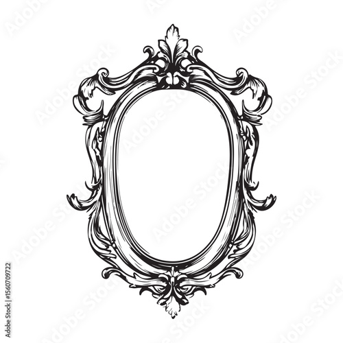 antique mirror set woodcut engraving vector illustration