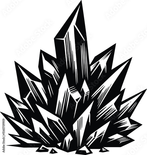 Beautiful natural quartz crystal silhouette vector illustration isolated on a white background