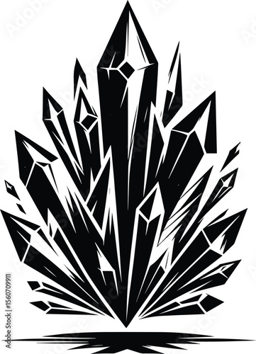 Beautiful natural quartz crystal silhouette vector illustration isolated on a white background