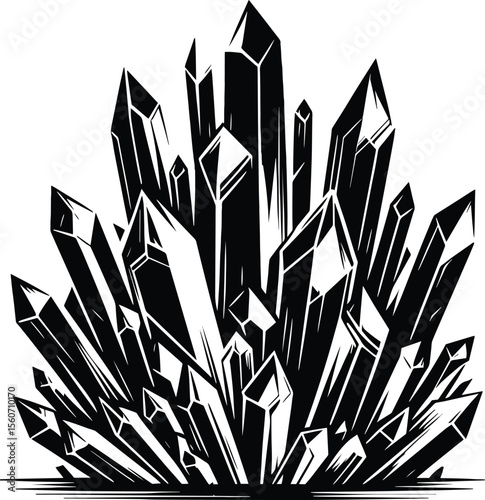 Beautiful natural quartz crystal silhouette vector illustration isolated on a white background