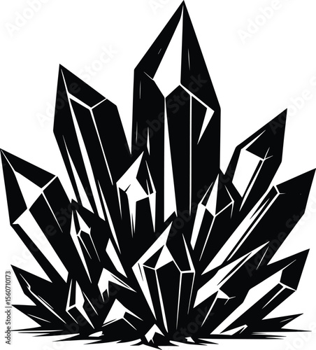 Beautiful natural quartz crystal silhouette vector illustration isolated on a white background