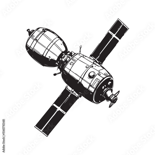 Satellite silhouette, Silhouette Satellite Communication in space, Black silhouette of Satellite solid navigation and communication, Space satellite silhouette