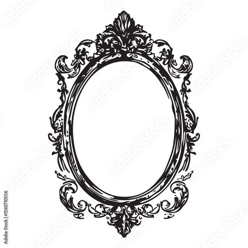 antique mirror set woodcut engraving vector illustration