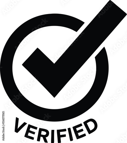Bold black verified icon symbolizing approval and quality assurance confirmation