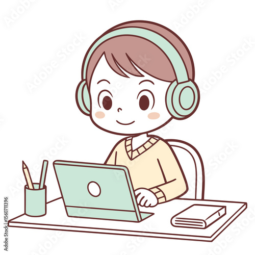 Student learning on a laptop with headphones for back to school studies