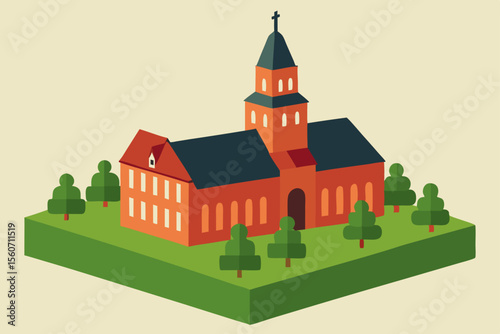 Majestic Collegiate Architecture Isometric View of a Historic University Building