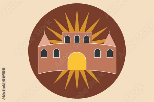 Majestic Castle Illustration A Sunburst Architectural Design