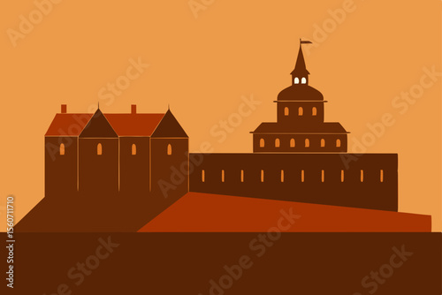 Majestic Medieval Fortress A Silhouette Illustration of Ancient Castle Architecture