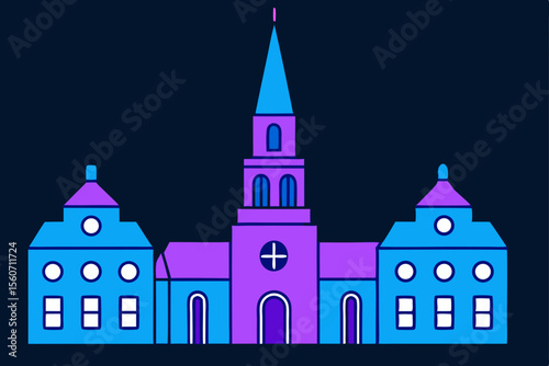 Vibrant Church Architecture A Colorful Illustration of a Historic Building