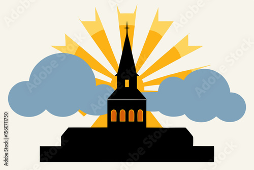 Sunrise Church Spiritual Awakening and Hope Illustration