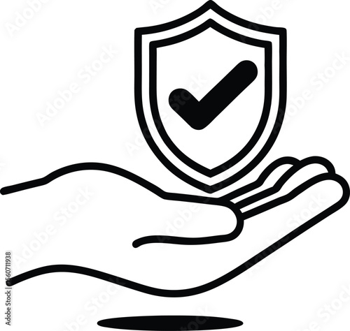 A hand protecting a shield with a check symbol representing security and assurance