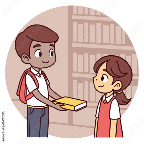 Students Share Knowledge and Books at School Supporting Each Other