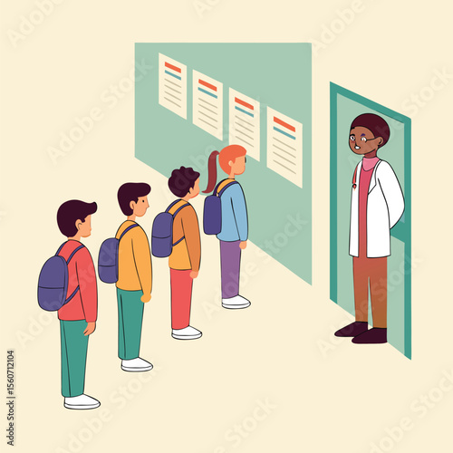Students Line Up To See The Doctor Before School Starts Back