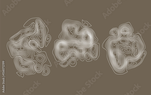 Minimalist Geometrical Art: White Contour Maps on Muted Brown.