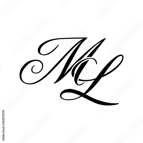Elegant ML Monogram Logo in Black Script – Luxury Calligraphy Initial Design on White Background