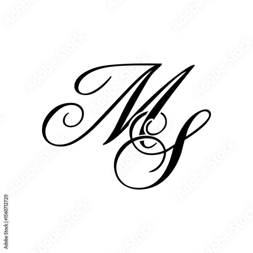 Elegant MS Monogram Logo in Black Script – Luxury Calligraphy Initial Design on White Background