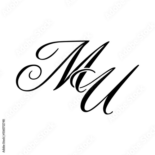 Elegant MU Monogram Logo in Black Script – Luxury Calligraphy Initial Design on White Background