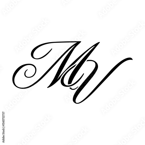 Elegant MV Monogram Logo in Black Script – Luxury Calligraphy Initial Design on White Background