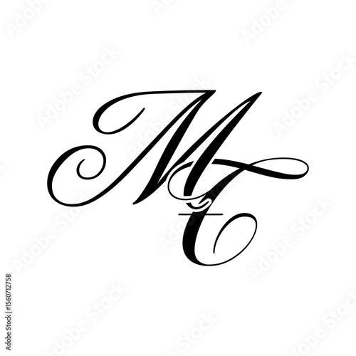 Elegant MT Monogram Logo in Black Script – Luxury Calligraphy Initial Design on White Background