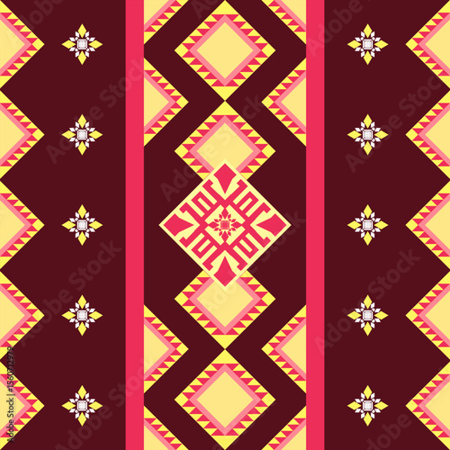 Geometric pattern shades of yellow, brown. Native American tribal fabric. Suitable for textile, rugs, cards, tiles, motifs, picture books. boho indian ornament design vector for woven textile printing