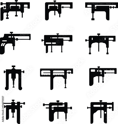 Marking gauge vector silhouettes: essential woodworking layout tools for precise lines, scribing, and accurate measurements, ideal for carpentry, joinery, and furniture making projects.