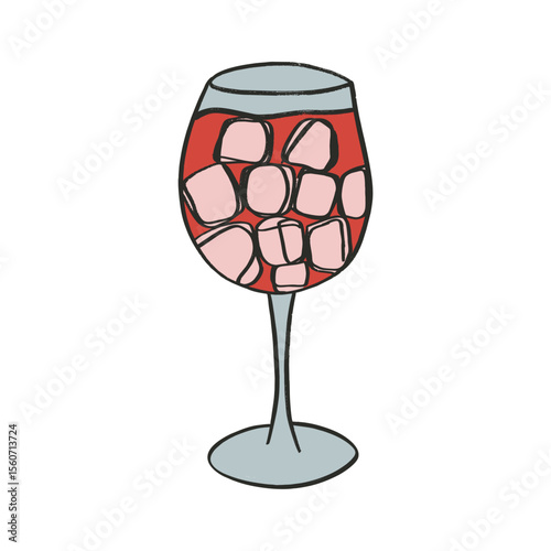 Glass of red wine with ice isolated on white background. Alcoholic drink vector illustration. Wine or juice glass icon.
