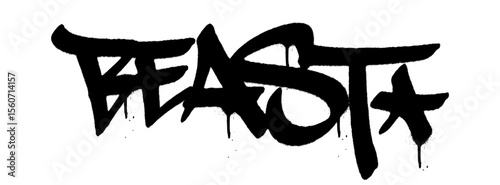 Beast graffiti tag in bold black spray paint with drips. Transparent background. Fierce and raw urban style for dominant masculine sigma energy.