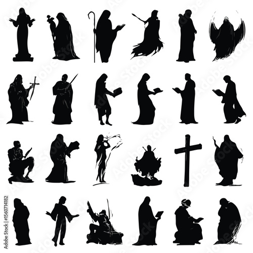 vector silhouettes of Priest with Bible 