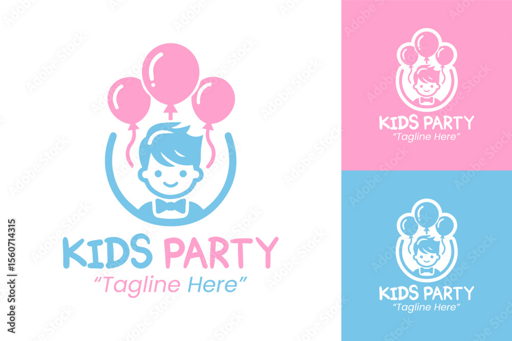 Obraz premium Bright Blue and Pink Kids Party Logo for Fun and Playful Event Branding 