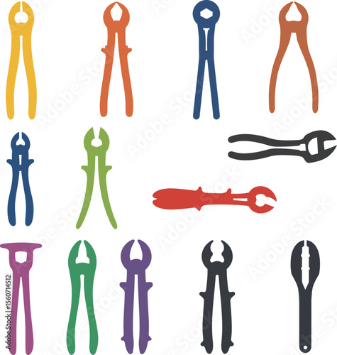Nail Puller & Nippers Tool Silhouette Vector Set. Essential Hand Tools for Construction, Woodworking, and DIY Projects. Cutting and Extraction Equipment.