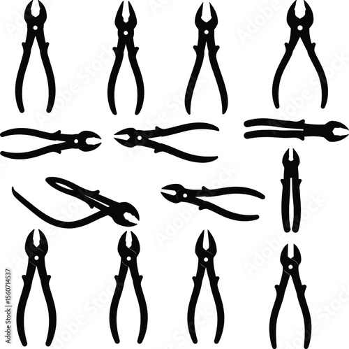 Nail Puller & Nippers Tool Silhouette Vector Set. Essential Hand Tools for Construction, Woodworking, and DIY Projects. Cutting and Extraction Equipment.